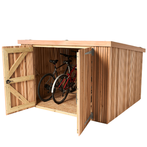 Slot-In Bike Shed shown in a residential front garden