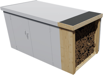 Log store add-on shown in the Brighton Bike Sheds shop