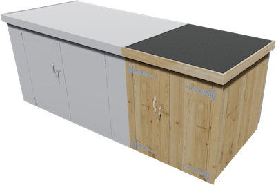Side storage add-on attached to a bike shed for extra lockable storage