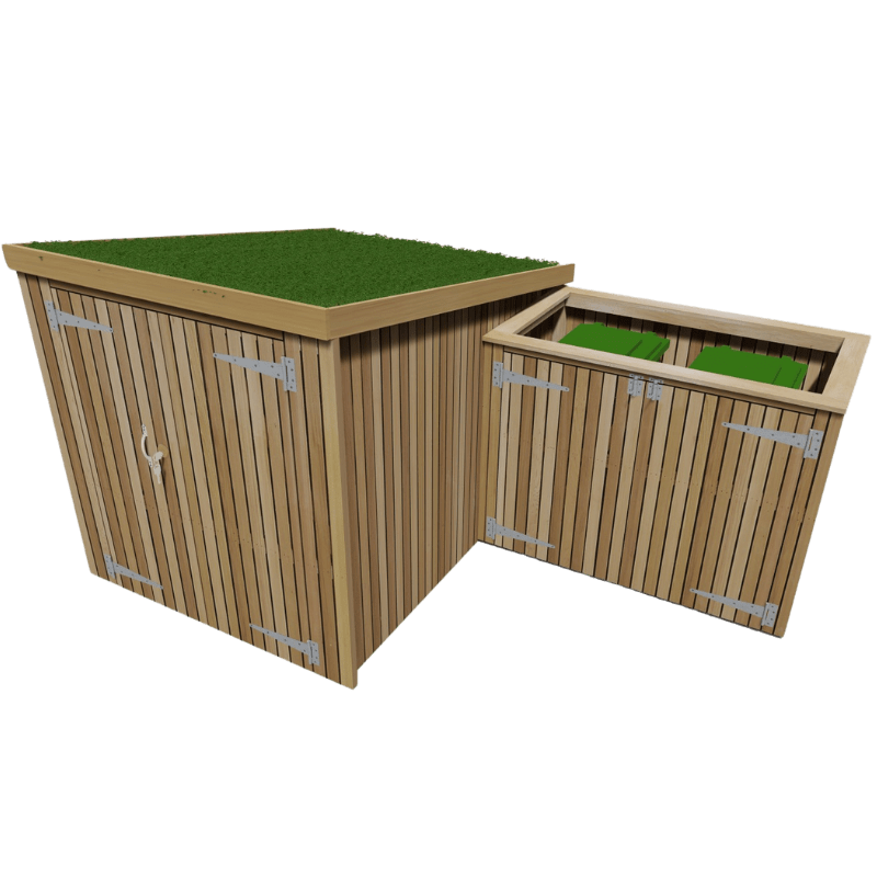 Slot-In Bike Shed with an integrated bin storage add-on