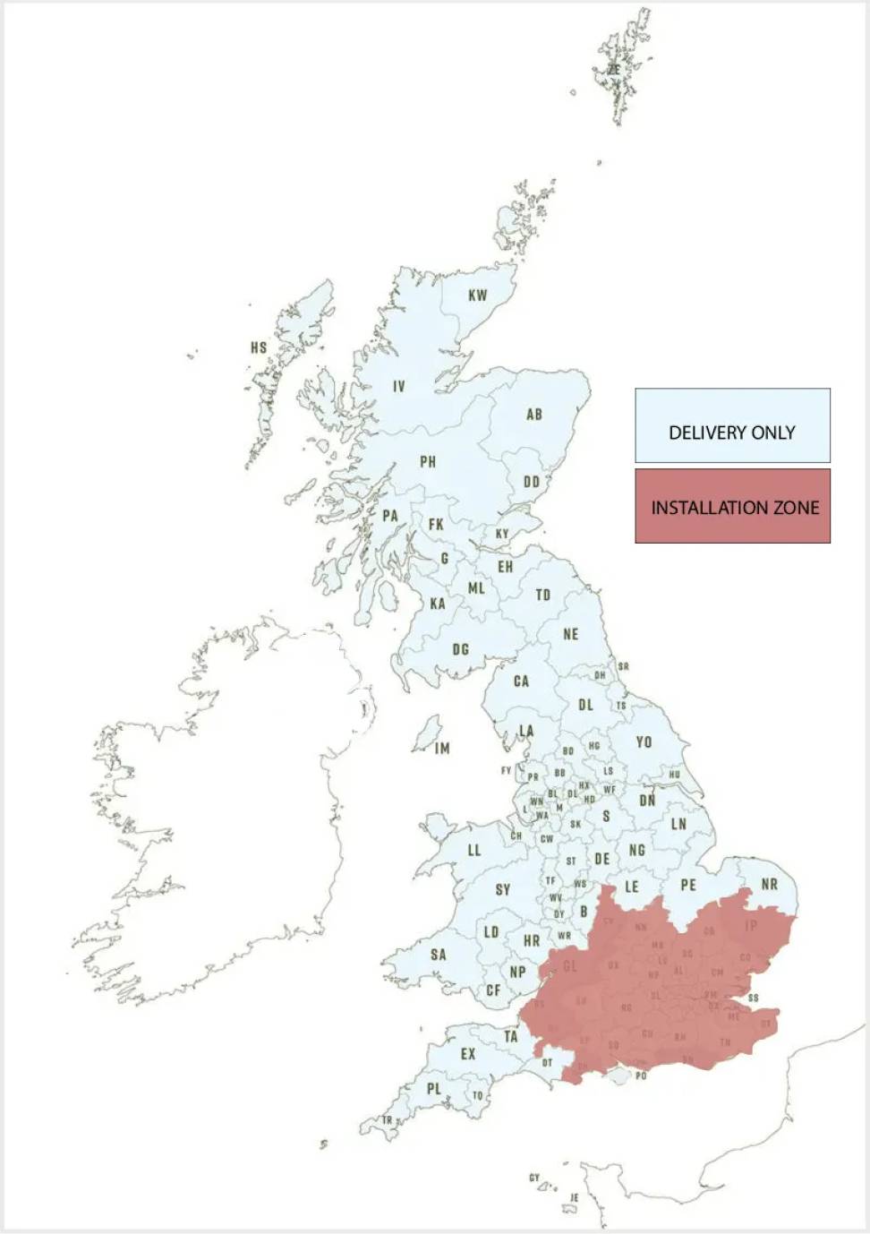 Map showing Brighton Bike Sheds installation and delivery coverage area