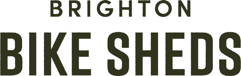 Brighton Bike Sheds logo, reading 'Brighton Bike Sheds' in capitalised dark green text.