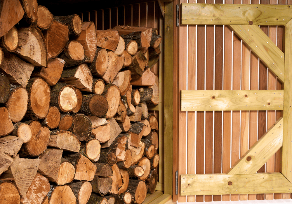 Wood Shed used for log storage in a garden setting, image 10 in the product gallery